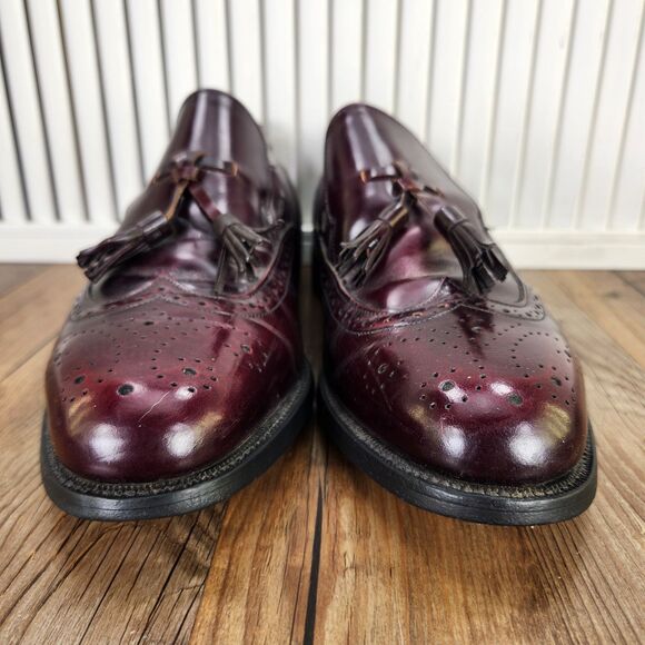 VTG Florsheim Imperial Tassel Loafers Mens 9.5 E Burgundy Wingtip Dress Shoes - Picture 2 of 9